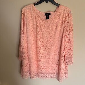 Avenue Light Pink Floral Lace Scoop Neck Blouse
